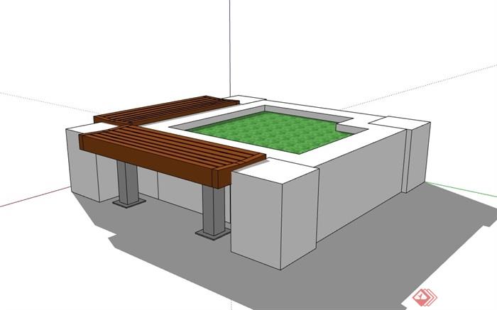 现代园林景观独特方形树池设计su模型