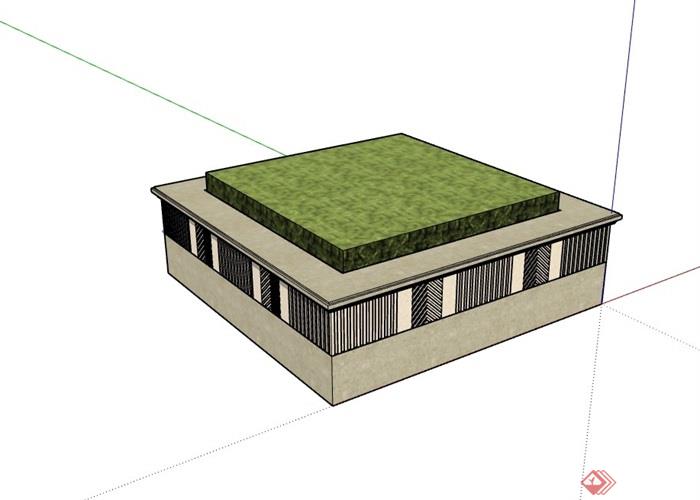 现代完整的独特方形树池设计su模型
