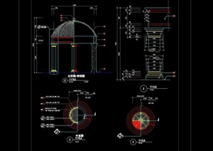 圆形园林景观亭子素材设计cad施工图