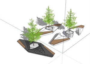 现代独特造型园林景观节点树池SU(草图大师)模型