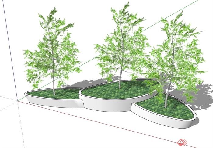 现代整体园林景观节点树池su模型
