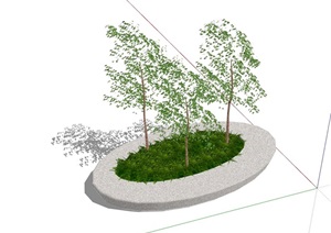 园林景观节点椭圆形整体树池SU(草图大师)模型