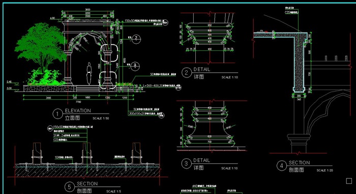 主入口廊架详细CAD施工图(3)