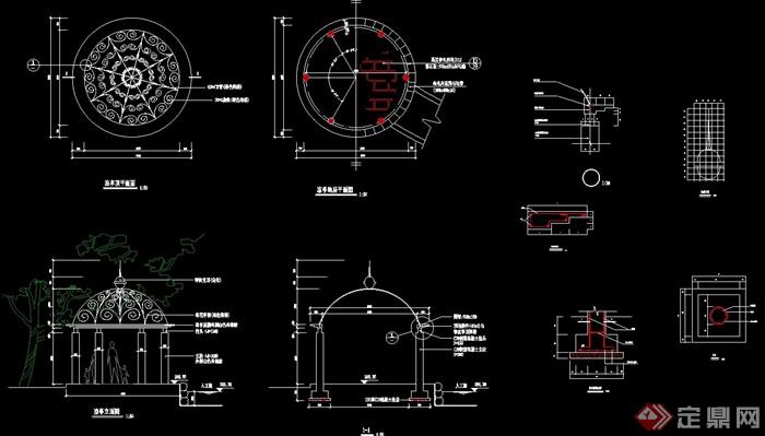 欧式风格详细铁艺凉亭cad施工图