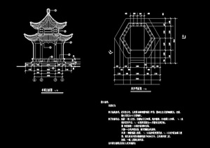 古典中式重檐亭素材cad施工图