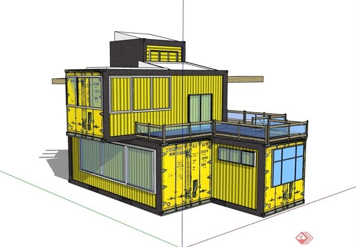 多层详细的住宅集装箱建筑su模型