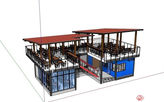 集装箱餐饮建筑设计su模型