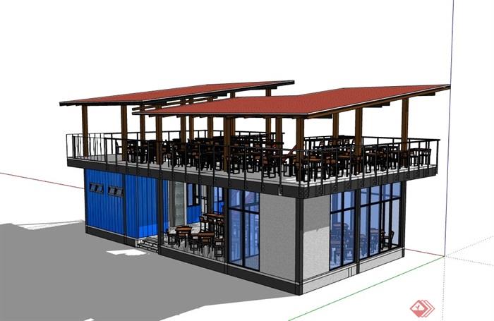 集装箱餐饮建筑设计su模型