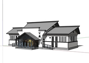 中式风格详细的公共卫生间设计SU(草图大师)模型