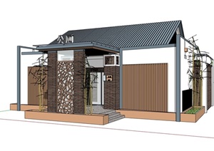 公共卫生间中式建筑设计SU(草图大师)模型