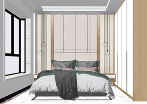 现代卧室床抱枕SU(草图大师)模型