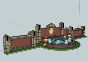 欧式水池景墙完整设计SU(草图大师)模型