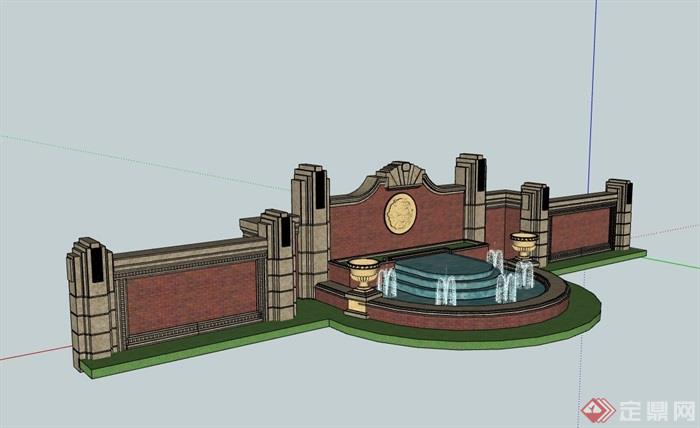 欧式水池景墙完整设计su模型