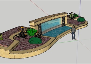 园林景观详细的完整水景墙设计SU(草图大师)模型