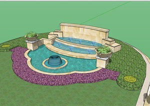 门头水池景墙素材设计SU(草图大师)模型