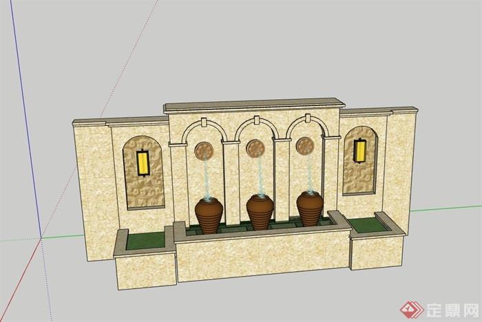 欧式风格详细的水景墙设计su模型