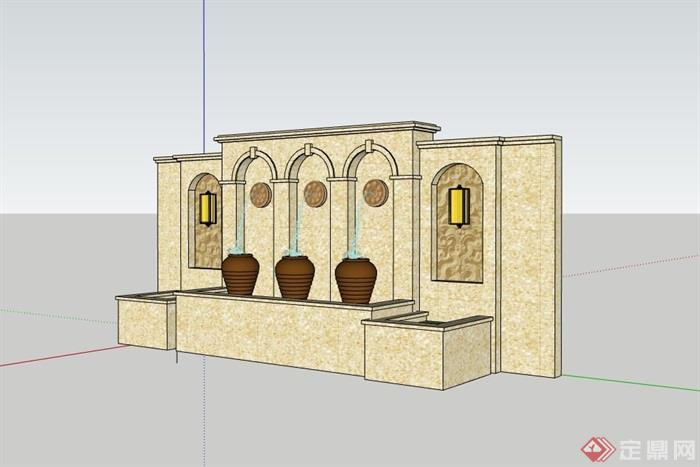 欧式风格详细的水景墙设计su模型