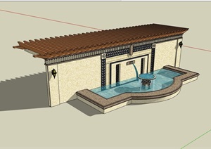 欧式风格详细的喷泉水池景墙设计SU(草图大师)模型