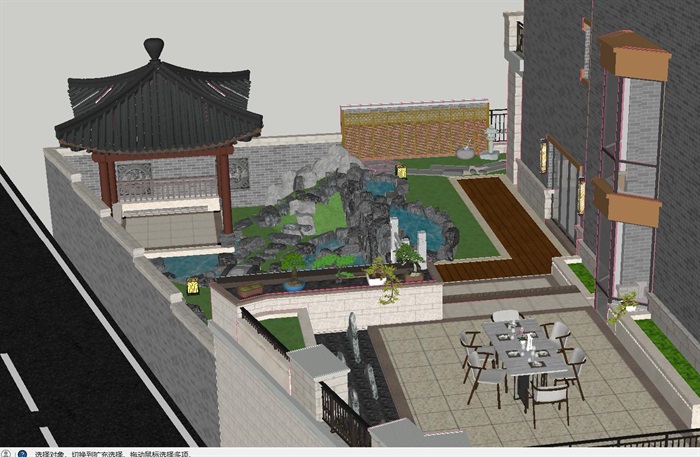 中式别墅庭院景观SU模型(7)