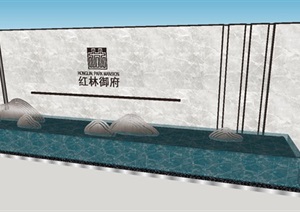 两个新中式水景墙SU(草图大师)模型