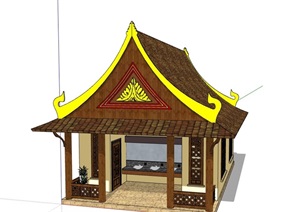 东南亚风格共卫生间建筑设计SU(草图大师)模型