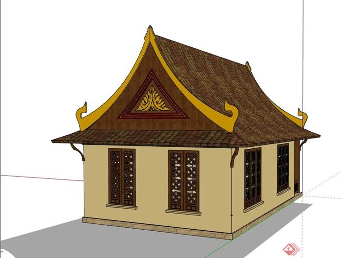 公东南亚风格共卫生间建筑设计su模型