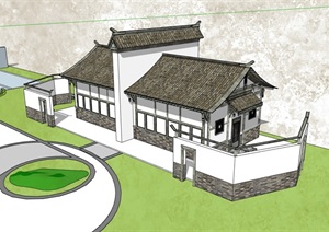徽派中式风格公共卫生间建筑设计SU(草图大师)模型