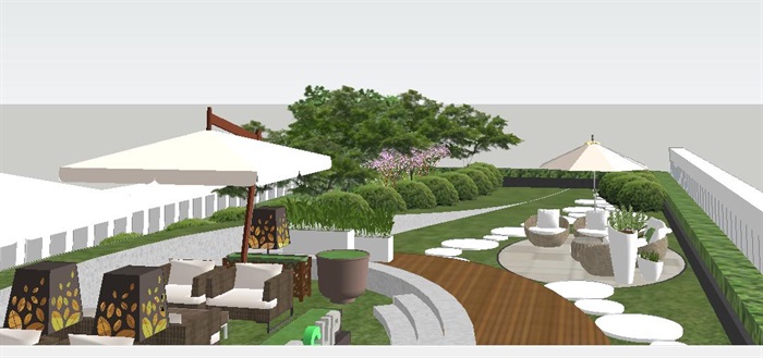 现代风格屋顶花园景观SU模型(4)