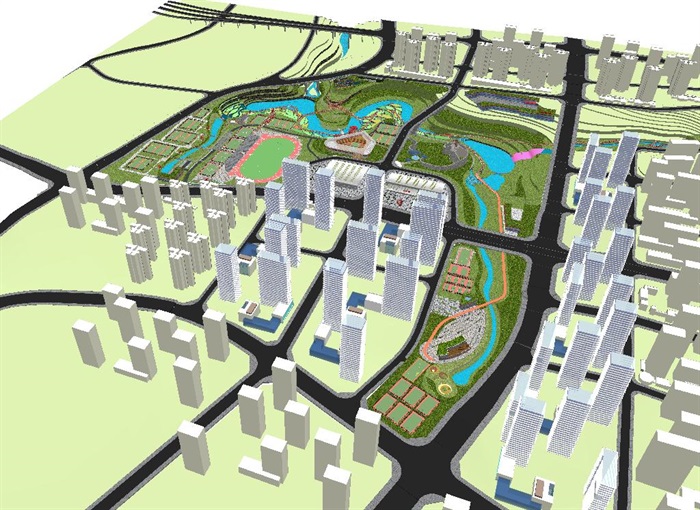 现代大型生态湿地体育公园与游廊走道SU模型(9)