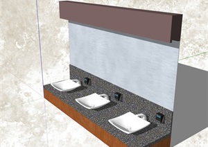 详细公共卫生间洗手台设计SU(草图大师)模型
