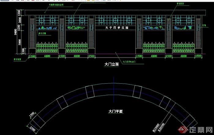 园林景观大门设计cad施工图