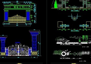 现代园林景观大门设计cad施工图
