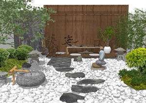 新中式 景观小品 庭院景观 景墙SU(草图大师)模型