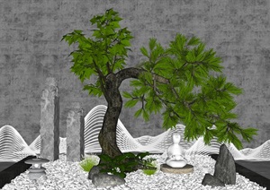 新中式庭院小品 景观小景 墙景 景观树SU(草图大师)模型