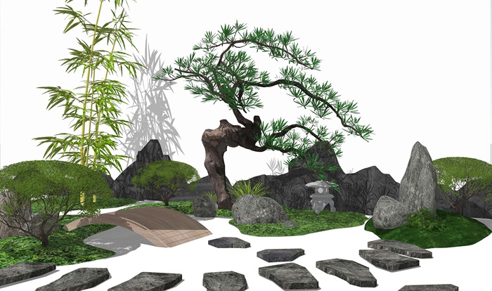 景观小品庭院景观日式庭院景观石头su模型(3)