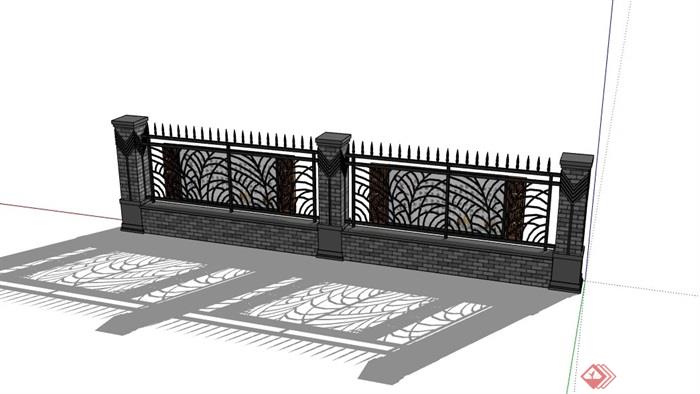 新中式详细的围墙设计su模型