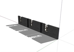 完整的详细新中式围墙设计SU(草图大师)模型