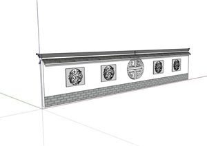 独特详细的新中式围墙设计SU(草图大师)模型