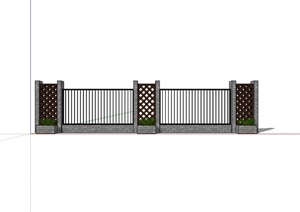 园林景观详细新中式围墙设计SU(草图大师)模型