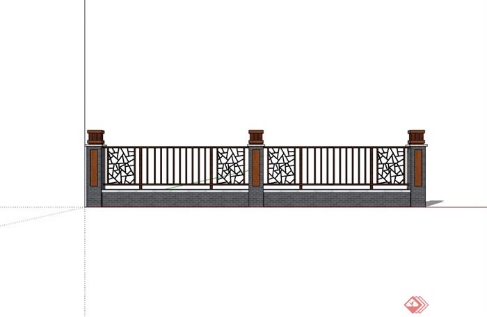 新中式栏杆围墙设计su模型