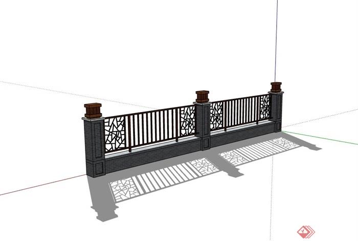 新中式栏杆围墙设计su模型