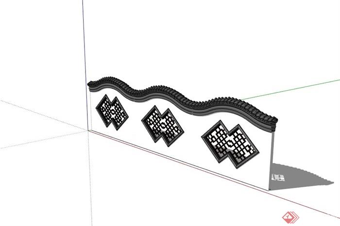 新中式完整的围墙设计su模型