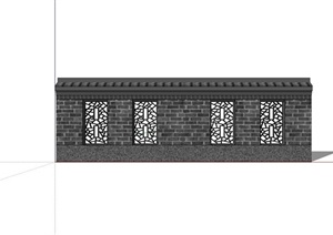新中式独特完整的围墙设计SU(草图大师)模型