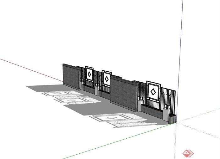 某独特新中式围墙设计su模型