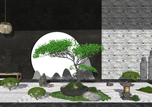 新中式禅意庭院景观 景观小品 景观树SU(草图大师)模型