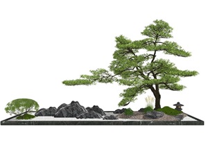 新中式景观小品 庭院小品 景观树SU(草图大师)模型