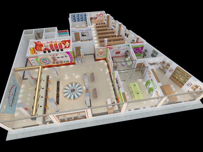 党建社区活动志愿者中心设计3D模型及效果图(3)