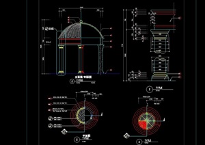 园林景观节点圆形亭子设计cad施工图