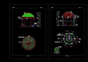 园林景观圆形节点亭子设计cad施工图