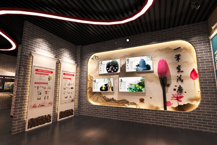 中式党建创业发展中心荣誉展厅设计方案3D模型(4)